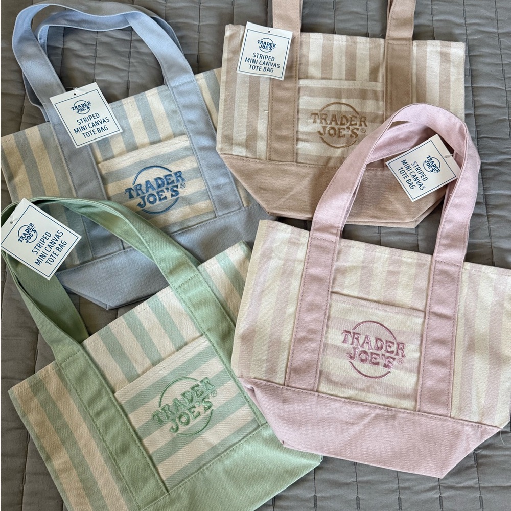 Trader Joe’s Striped Mini Canvas Tote Bag-Set of 4